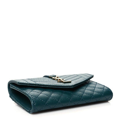Saint Laurent Grain De Poudre Textured Mixed Matelasse Triquilt Small Monogram Envelope Wallet Sea Turquoise 4 of 11