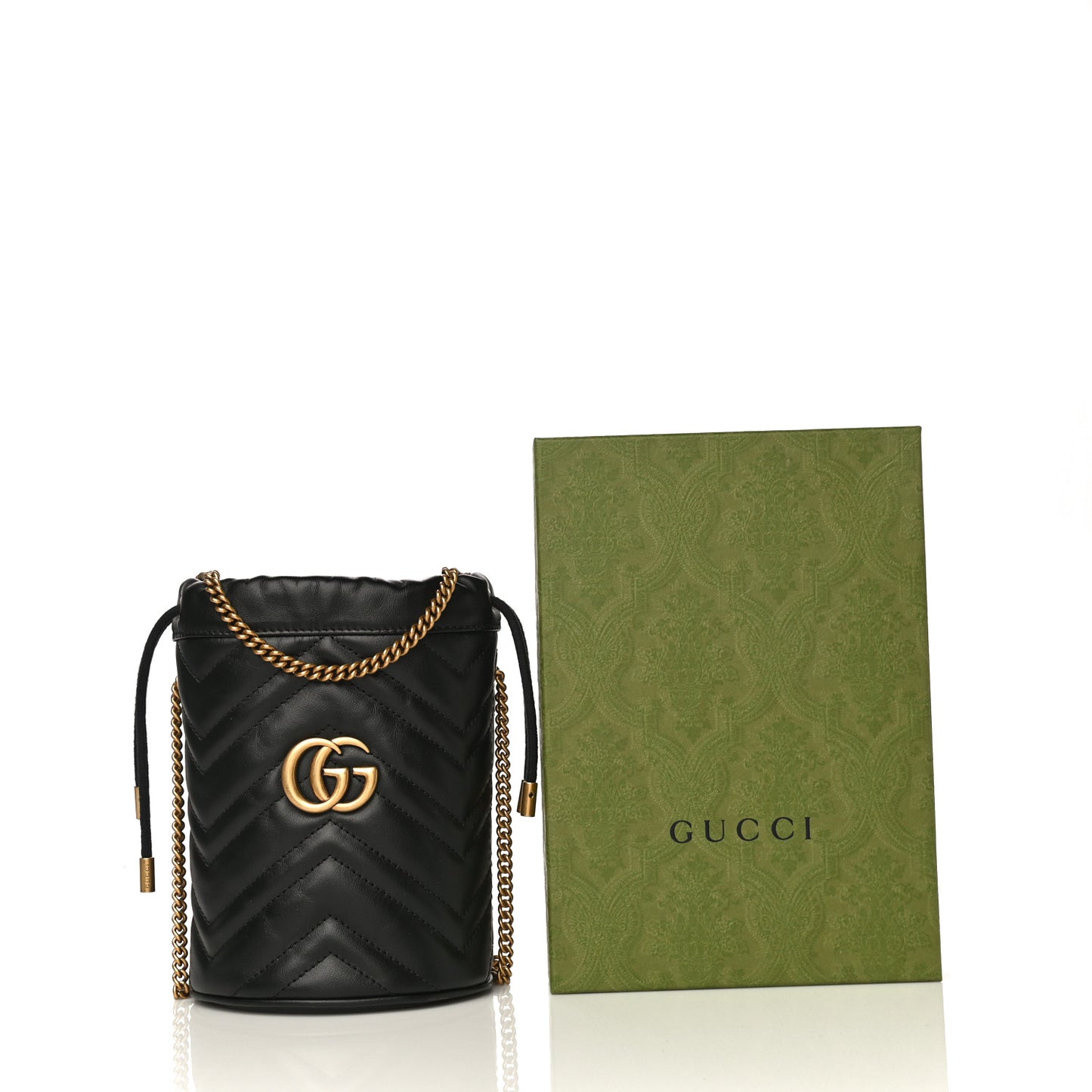 Calfskin Matelasse Mini GG Marmont 2.0 Bucket Bag Black