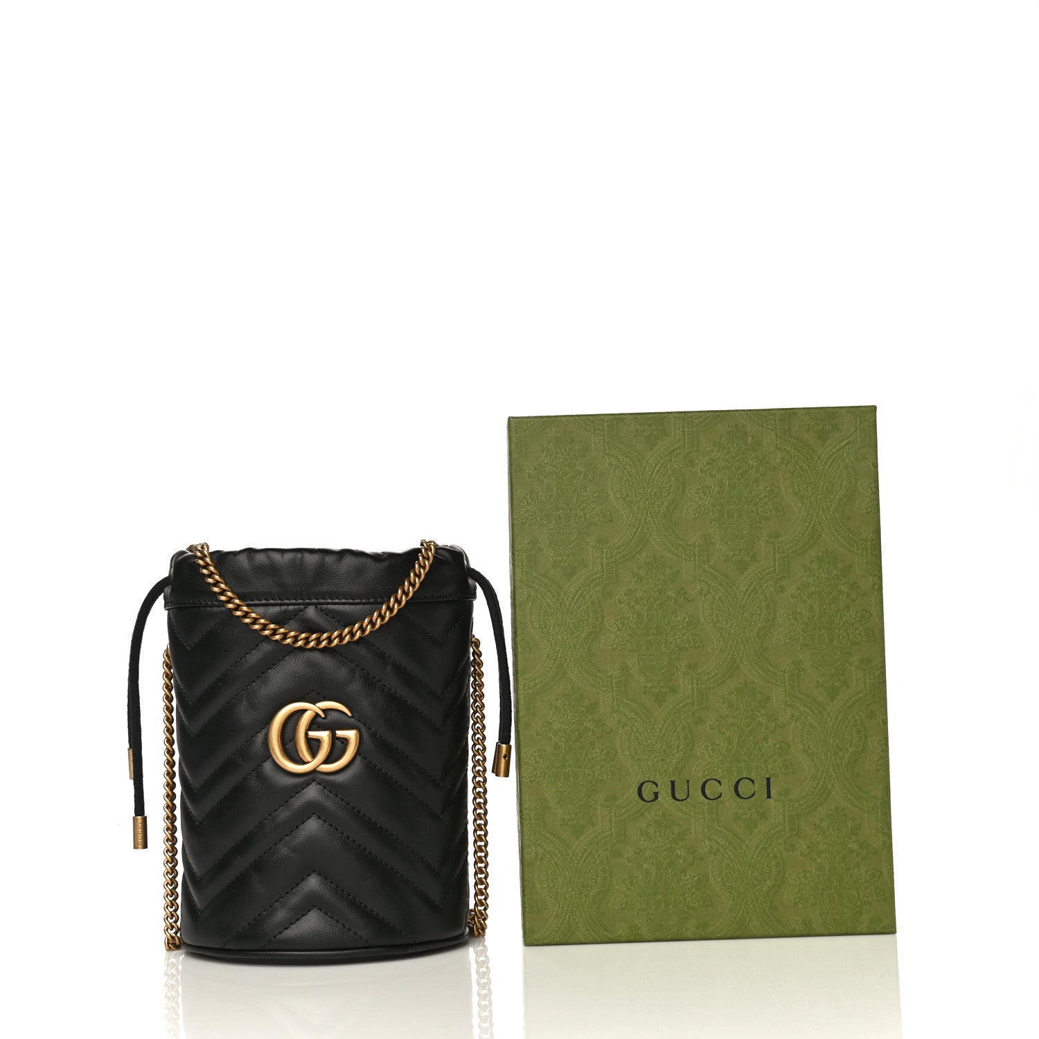 Gucci Calfskin Matelasse Mini GG Marmont 2.0 Bucket Bag Black 10 of 10