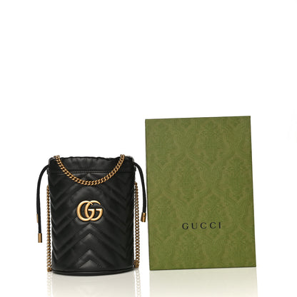 Gucci Calfskin Matelasse Mini GG Marmont 2.0 Bucket Bag Black 10 of 10