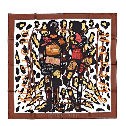 Hermes Silk Monsieur et Madame Scarf 90 Chocolat Ivory Black 1 of 4