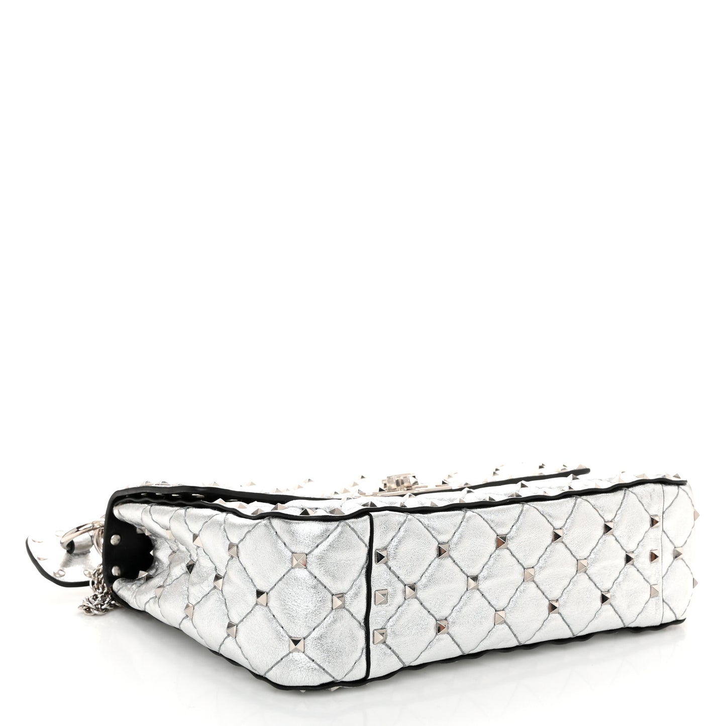 Metallic Nappa Medium Rockstud Spike Shoulder Bag Silver