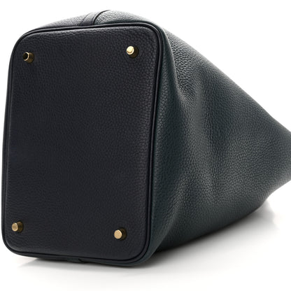 Hermes Taurillon Clemence Casaque Picotin Lock 22 MM Vert Cypres Bleu Nuit Black 10 of 13