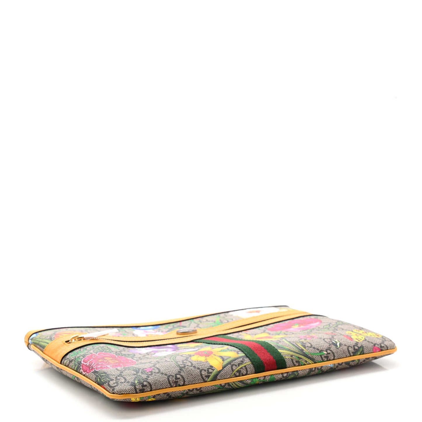 GG Supreme Monogram Flora Large Ophidia Pouch Clutch Beige Multicolor Crop