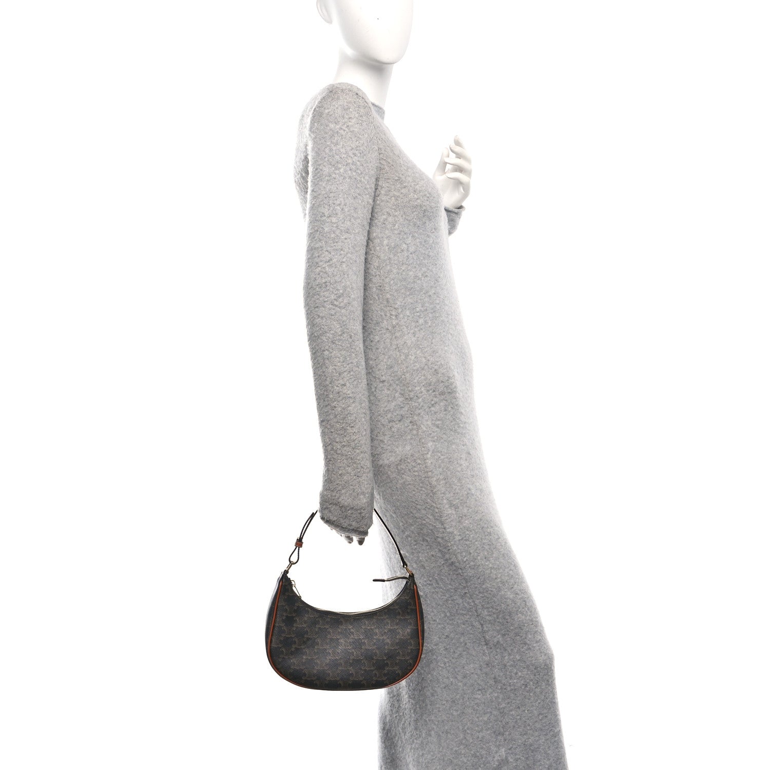 Celine Triomphe Canvas Calfskin Ava Shoulder Bag Tan 2 of 11