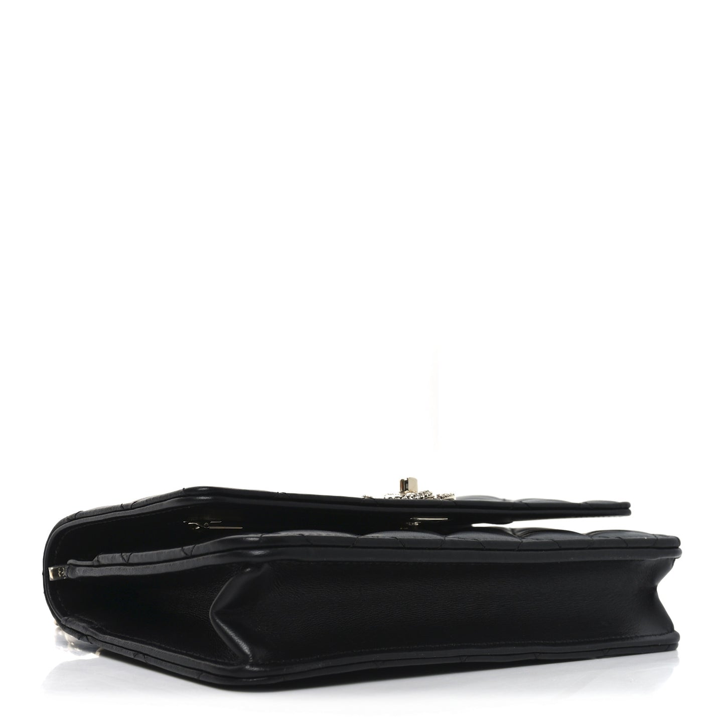 Lambskin Quilted Crystal Handle Wallet On Chain WOC Black