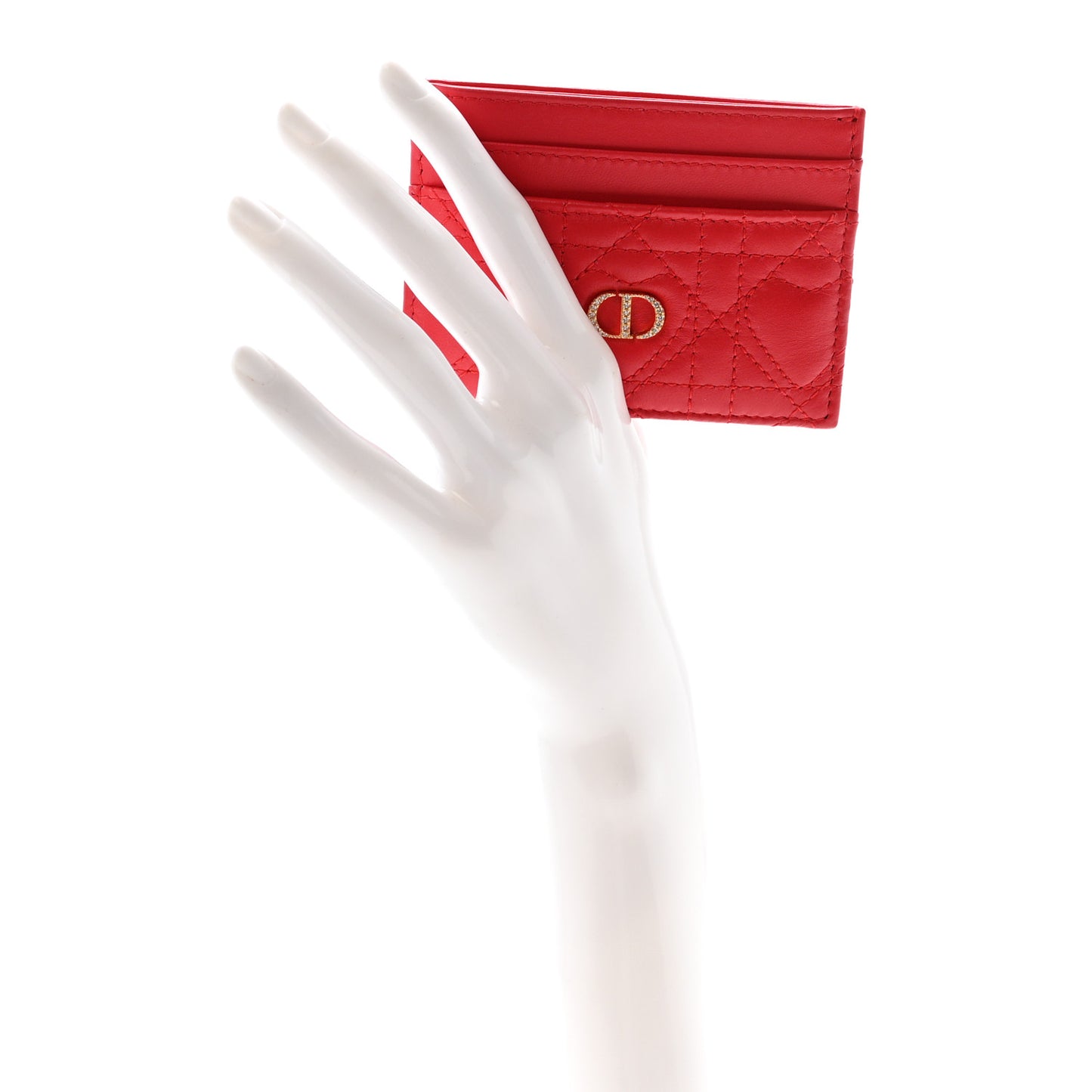 Lambskin Crystal Cannage Dioramour Jolie Freesia Card Holder Red
