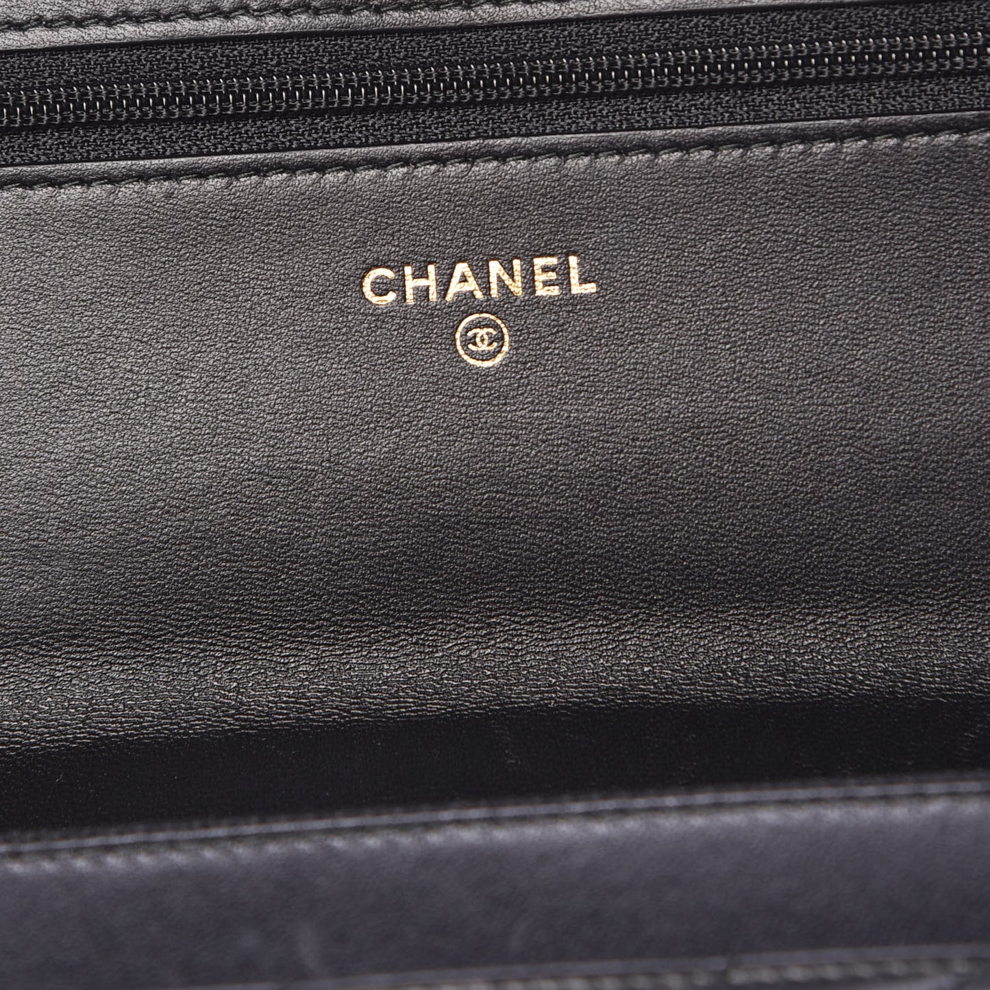 Lambskin Chevron Quilted Trendy CC Wallet On Chain WOC Black