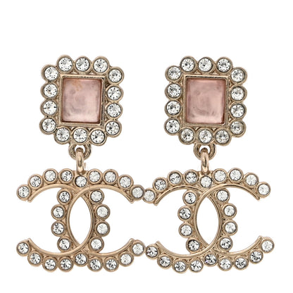 Chanel Crystal Pearl CC Drop Earrings Pink Gold 1 of 5