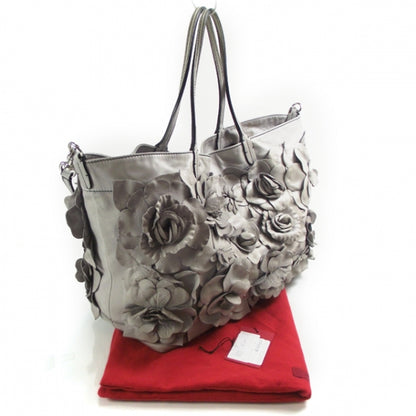 Valentino Garavani Leather Floral Tote Gray 3 of 10