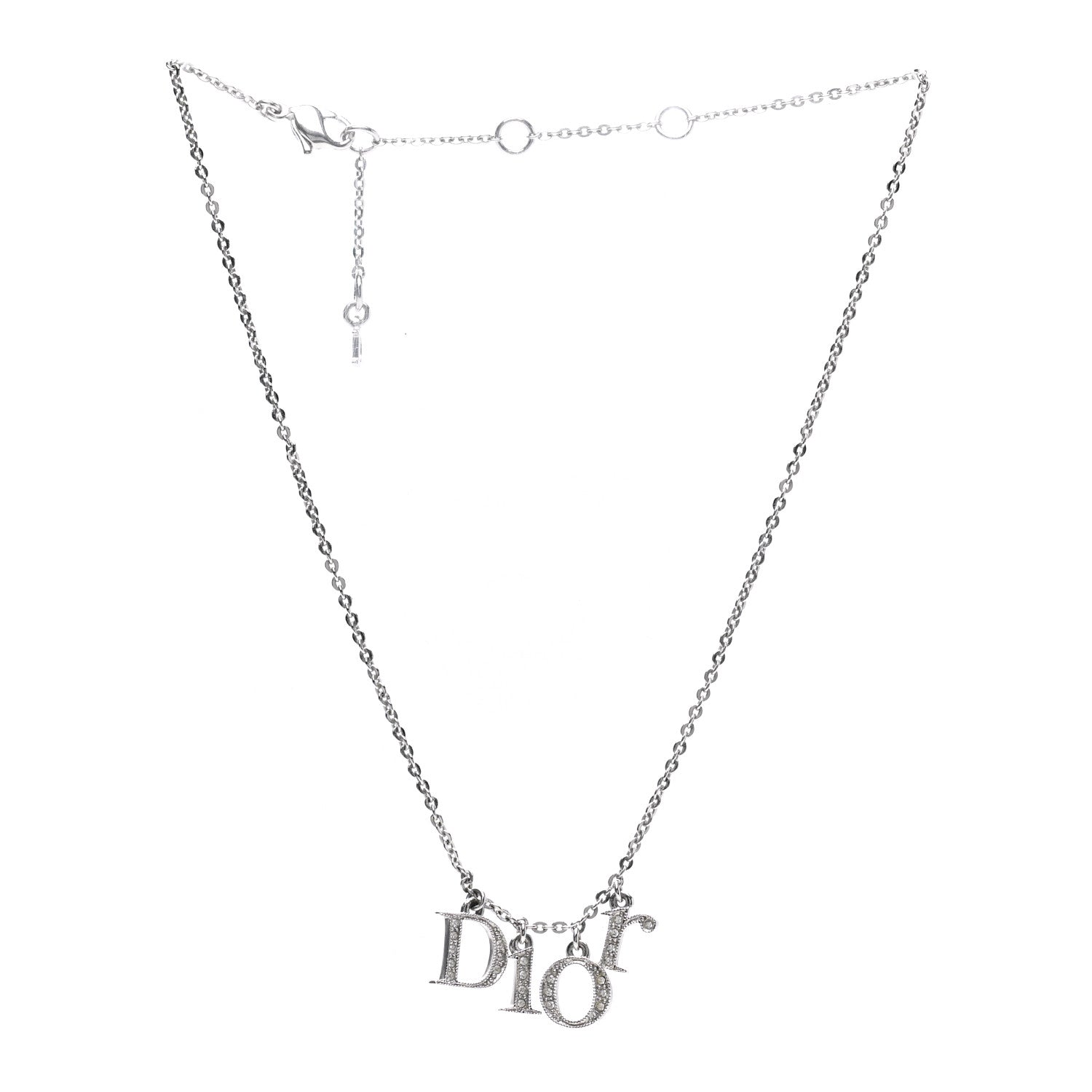 Christian Dior Crystal Metal Logo Necklace Silver 3 of 5
