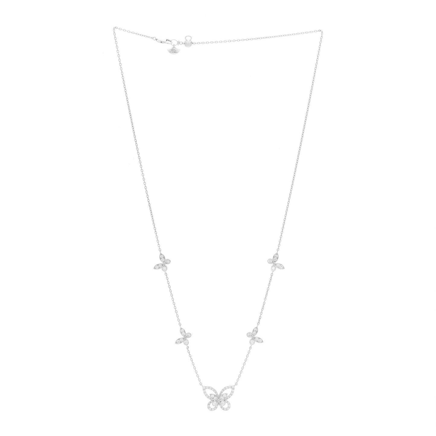 18K White Gold Diamond Multi Butterfly Silhouette Pendant Necklace