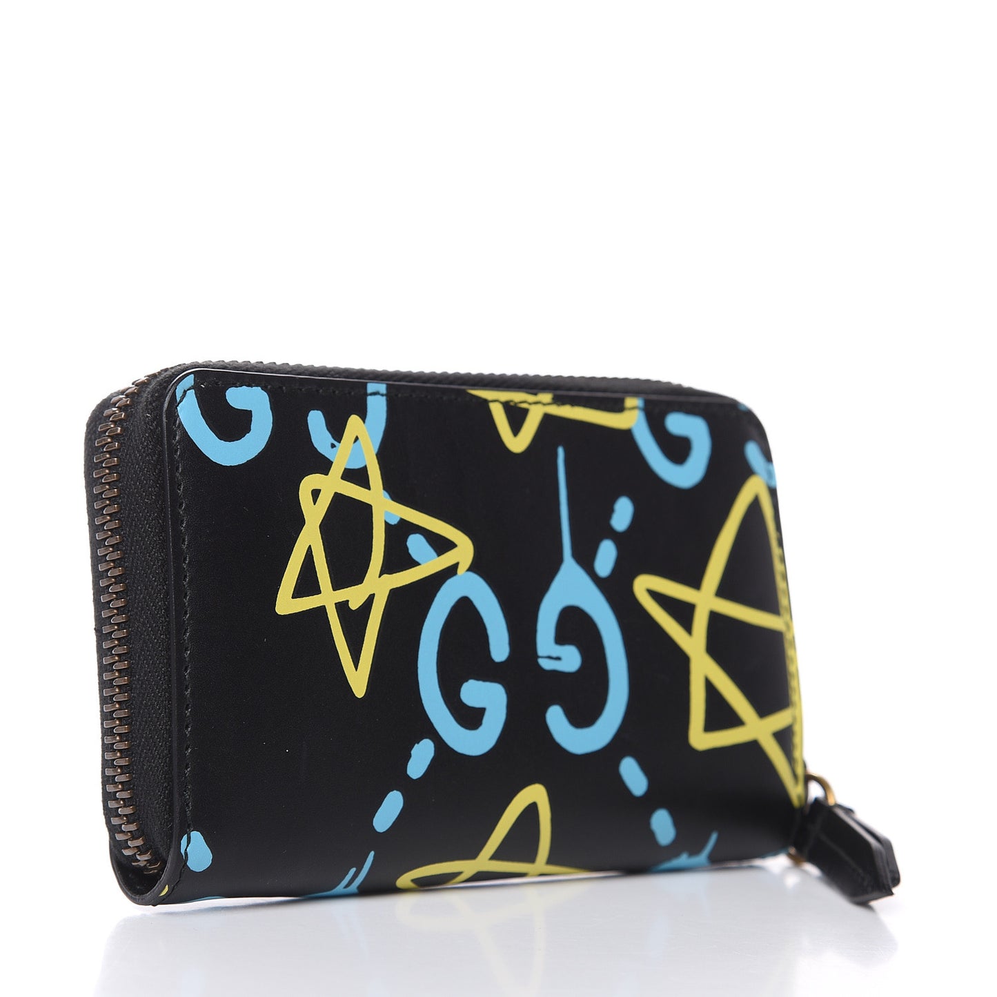 Calfskin GucciGhost Zip Around Card Case Black New Acquamarine