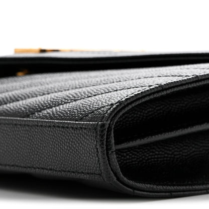 Saint Laurent Grain De Poudre Matelasse Chevron Monogram Chain Wallet Black 19 of 27