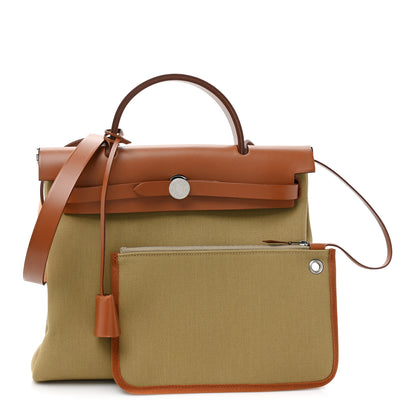 Hermes Military Toile Vache Hunter Herbag Zip Retourne 31 PM Poussiere Fauve 3 of 11