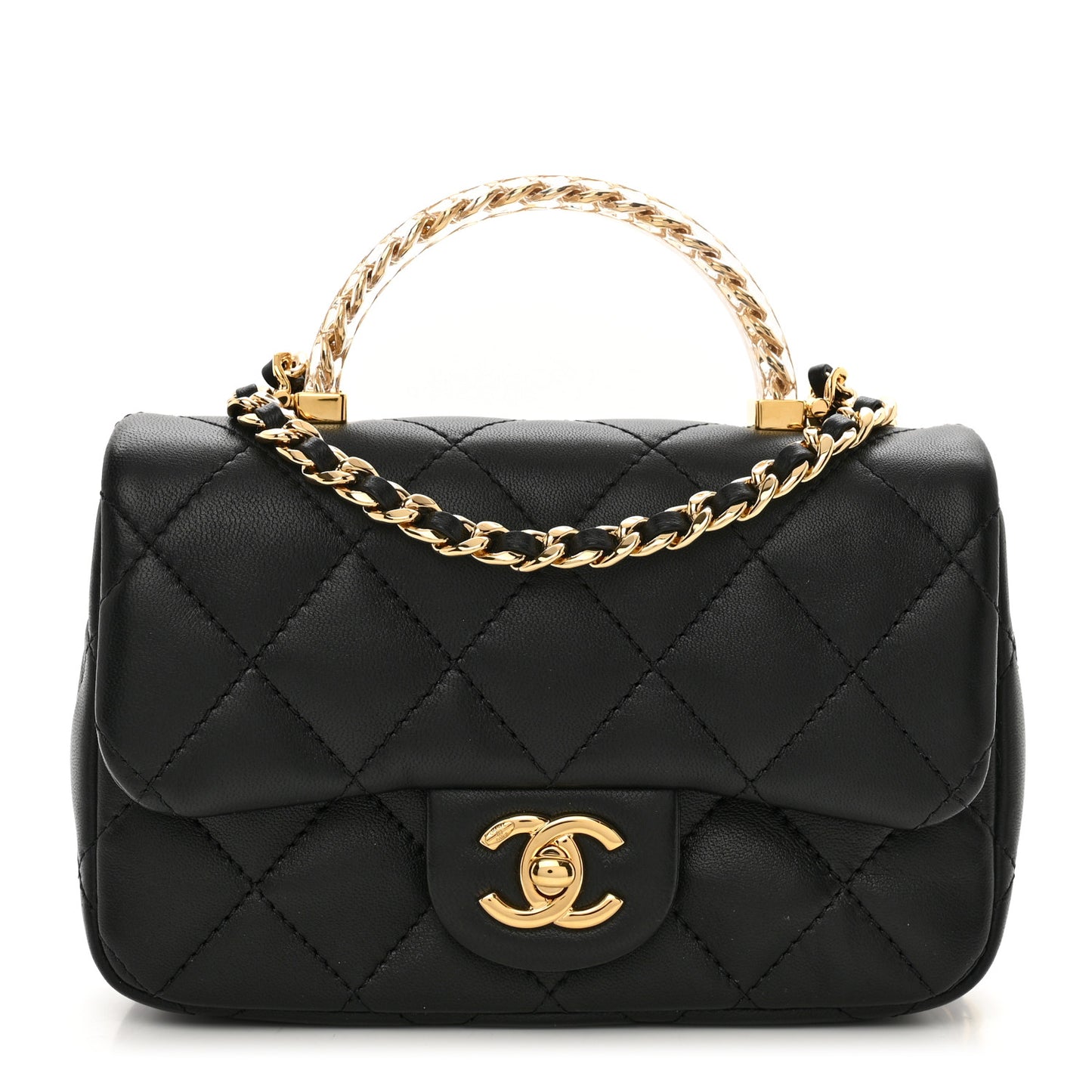 Lambskin Quilted Resin Top Handle Mini Flap Black