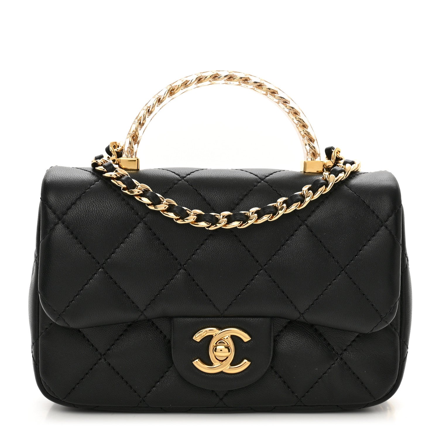 Chanel Lambskin Quilted Resin Top Handle Mini Flap Black 1 of 11