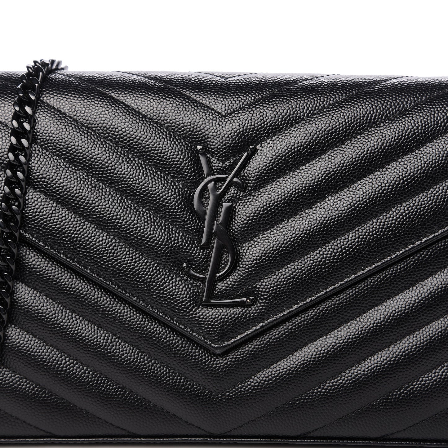 Grain De Poudre Matelasse Chevron Monogram Chain Wallet Black