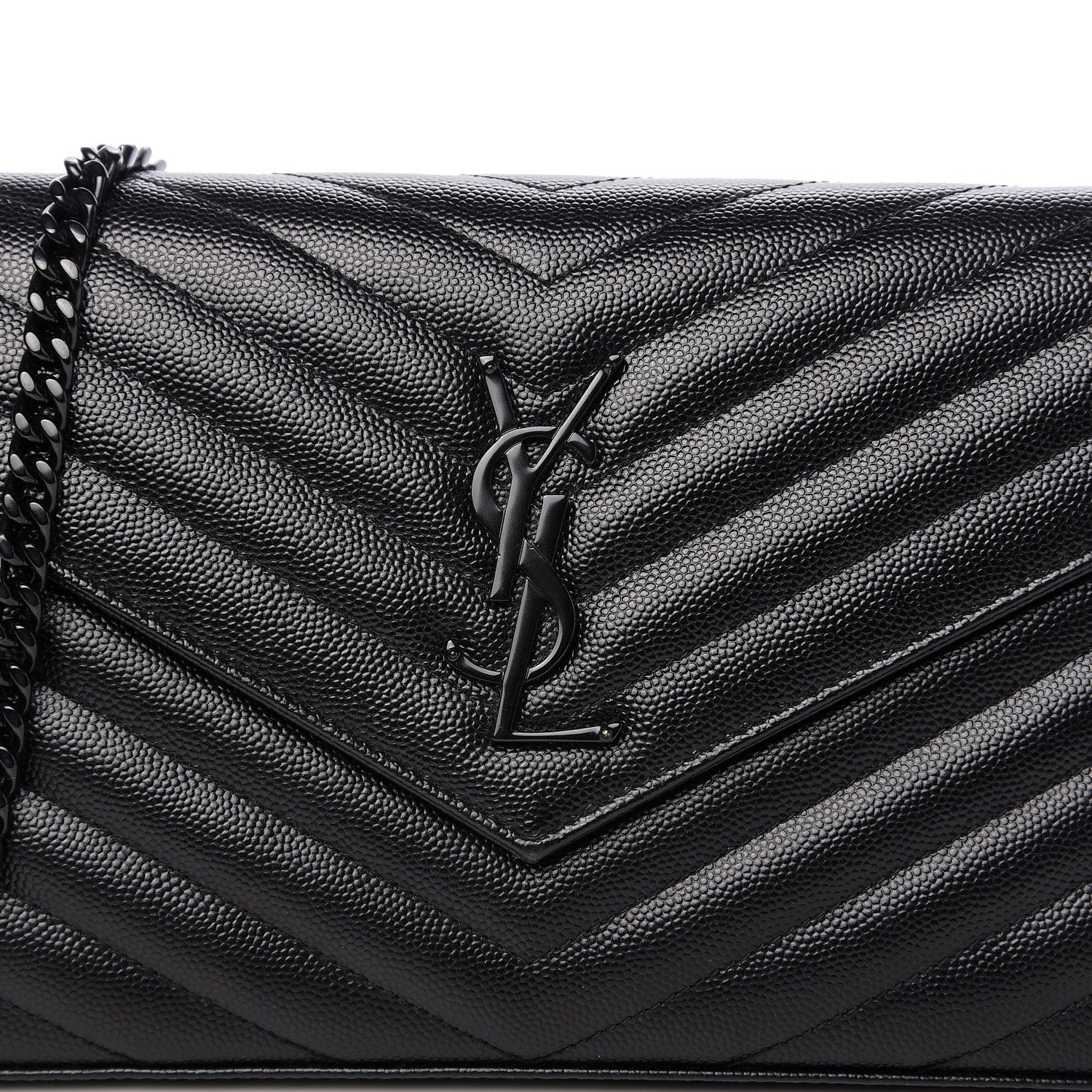 Saint Laurent Grain De Poudre Matelasse Chevron Monogram Chain Wallet Black 8 of 8