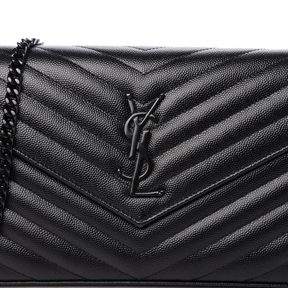 Saint Laurent Grain De Poudre Matelasse Chevron Monogram Chain Wallet Black 8 of 8