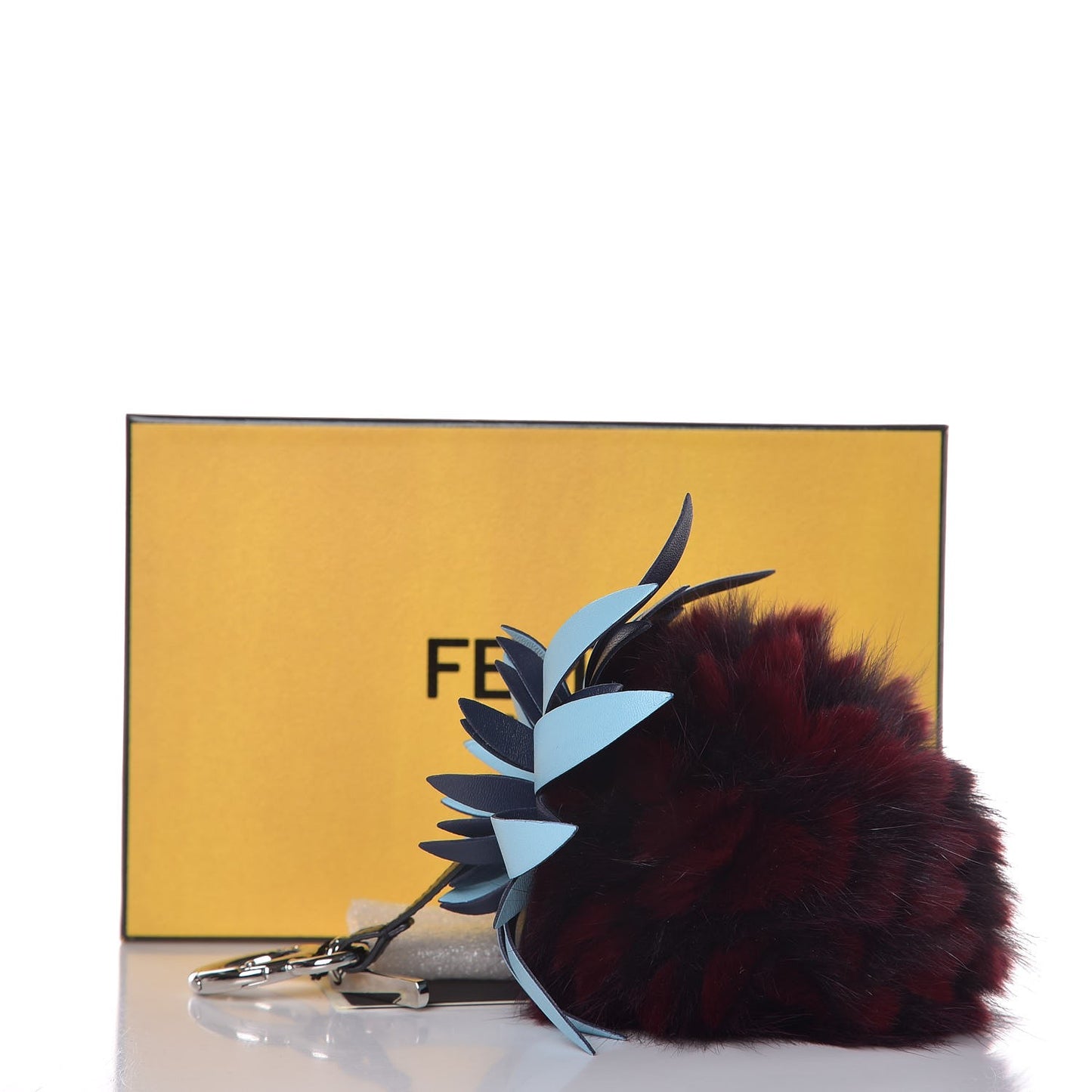 Fox Rabbit Fur Nappa Pineapple Bag Charm Bordeaux Turchese Pallido Multicolor