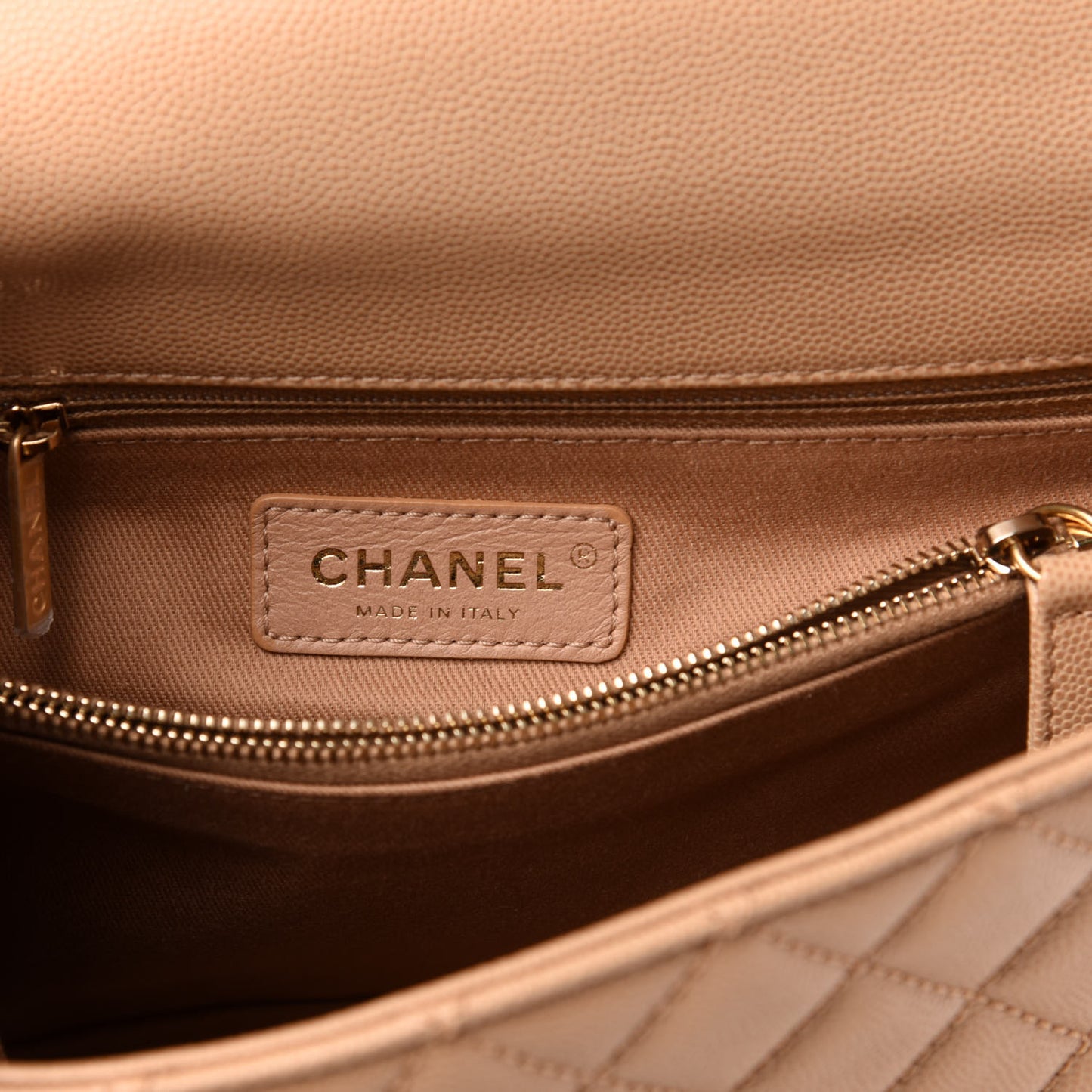 Caviar Quilted Small Coco Handle Flap Light Beige