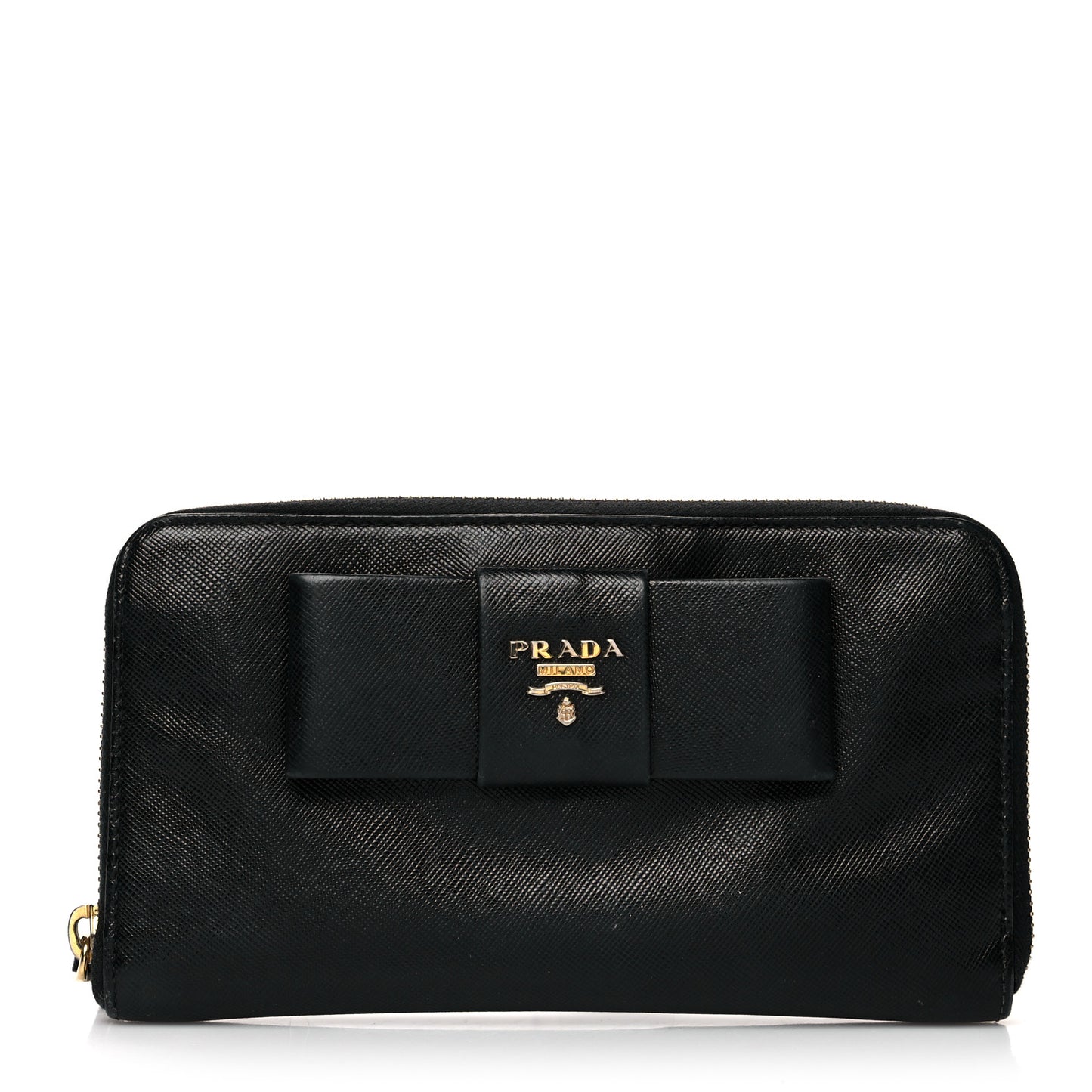 Saffiano Fiocco Bow Zip Around Wallet Black