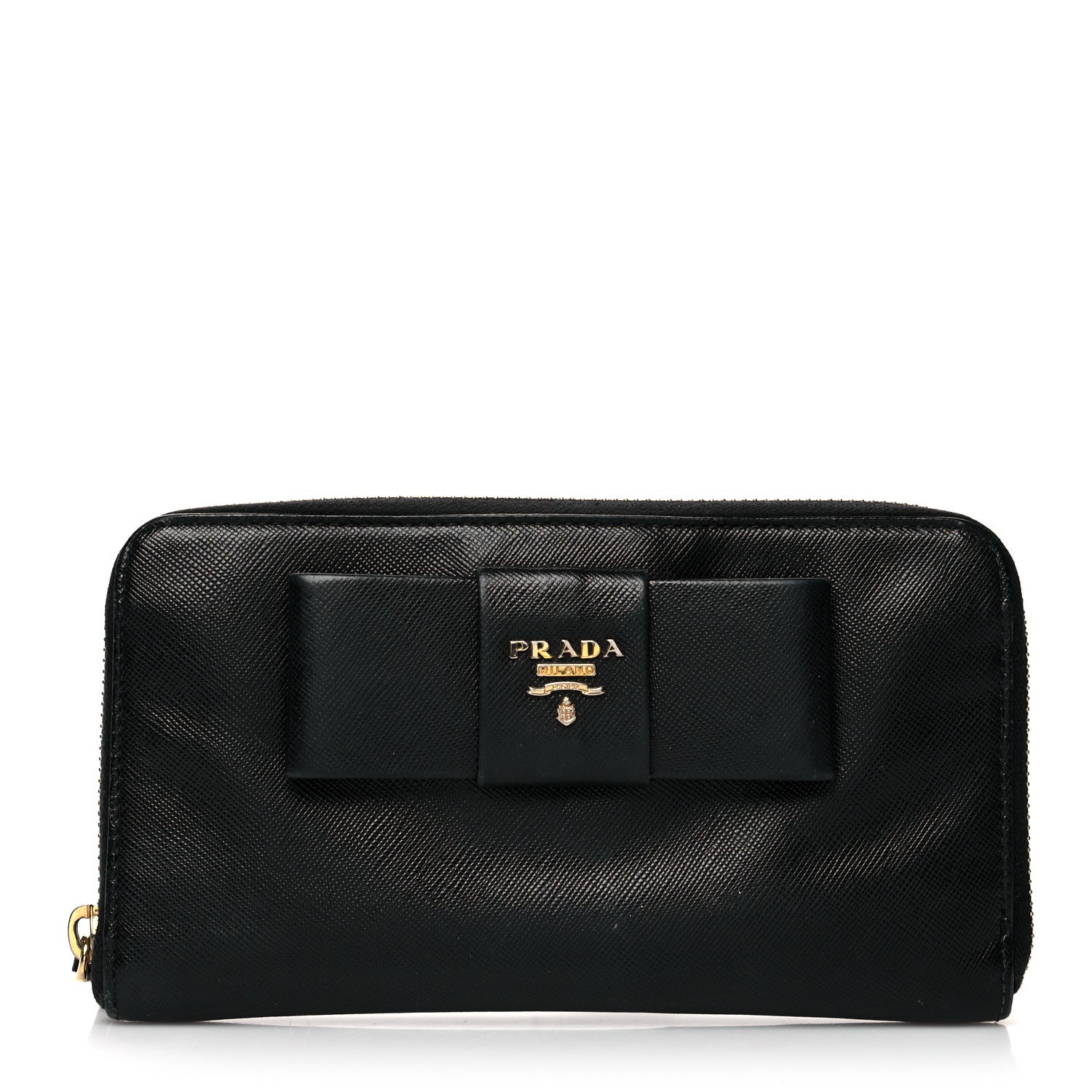 Prada Saffiano Fiocco Bow Zip Around Wallet Black 1 of 15