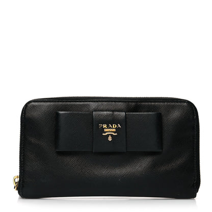 Prada Saffiano Fiocco Bow Zip Around Wallet Black 1 of 15