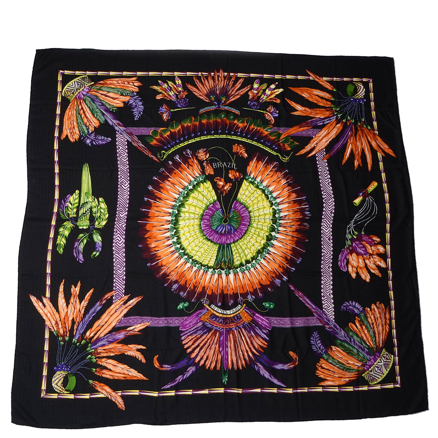 Hermes Cashmere Silk Brazil Shawl GM 140 Black 3 of 8
