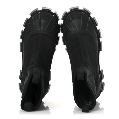 Re-Nylon Gabardine Rubber Triangle Logo Womens Monolith 55mm Ankle Boots 38 Black