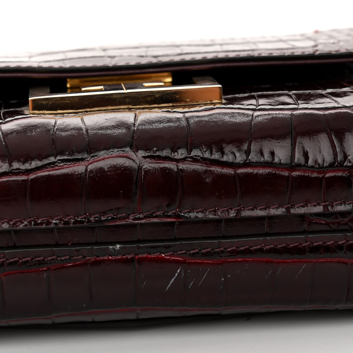 Givenchy Calfskin Crocodile Embossed Eden Mini Top Handle Burgundy 11 of 12