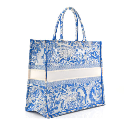 Christian Dior Transparent Canvas Embroidered Large Toile De Jouy Reverse Book Tote Fluorescent Blue 3 of 13