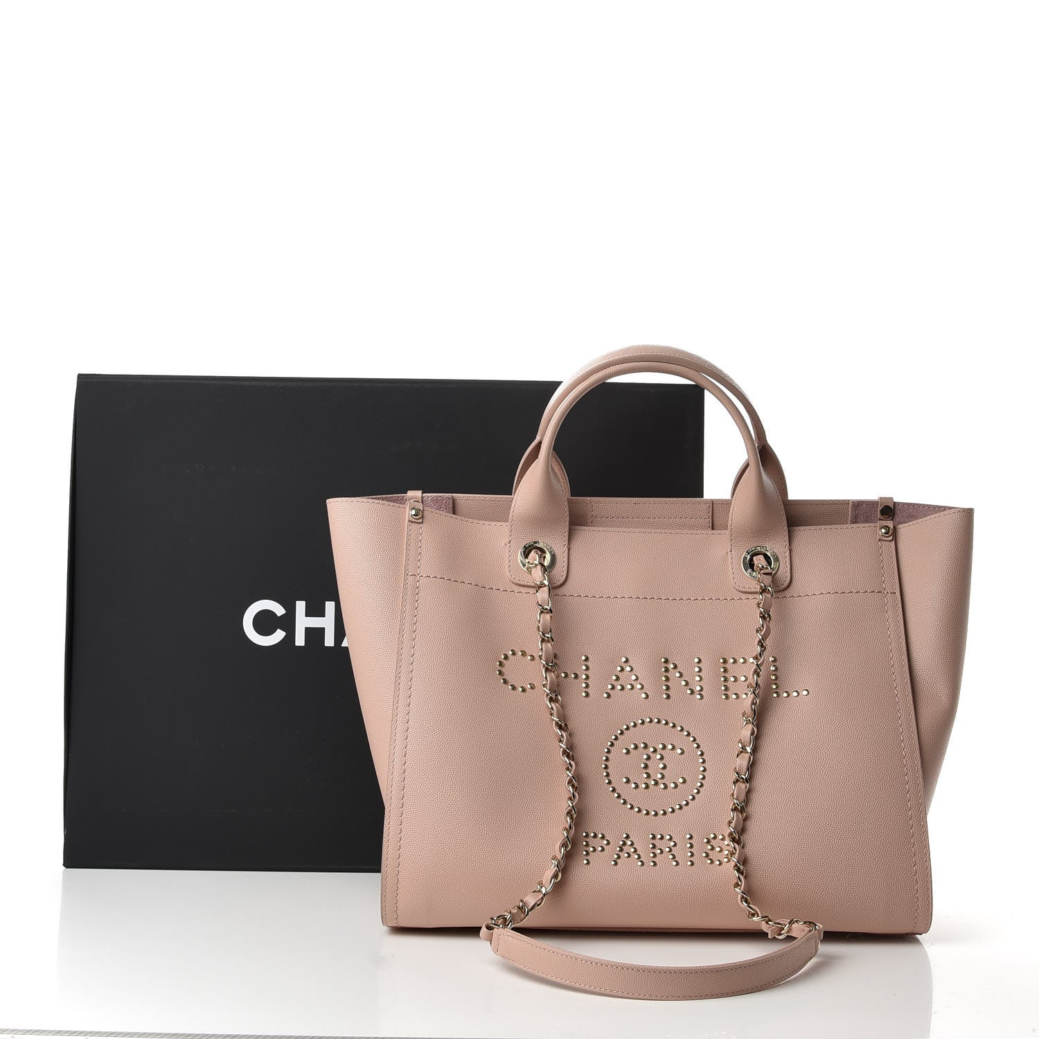 Chanel Caviar Small Studded Deauville Tote Light Pink 11 of 11