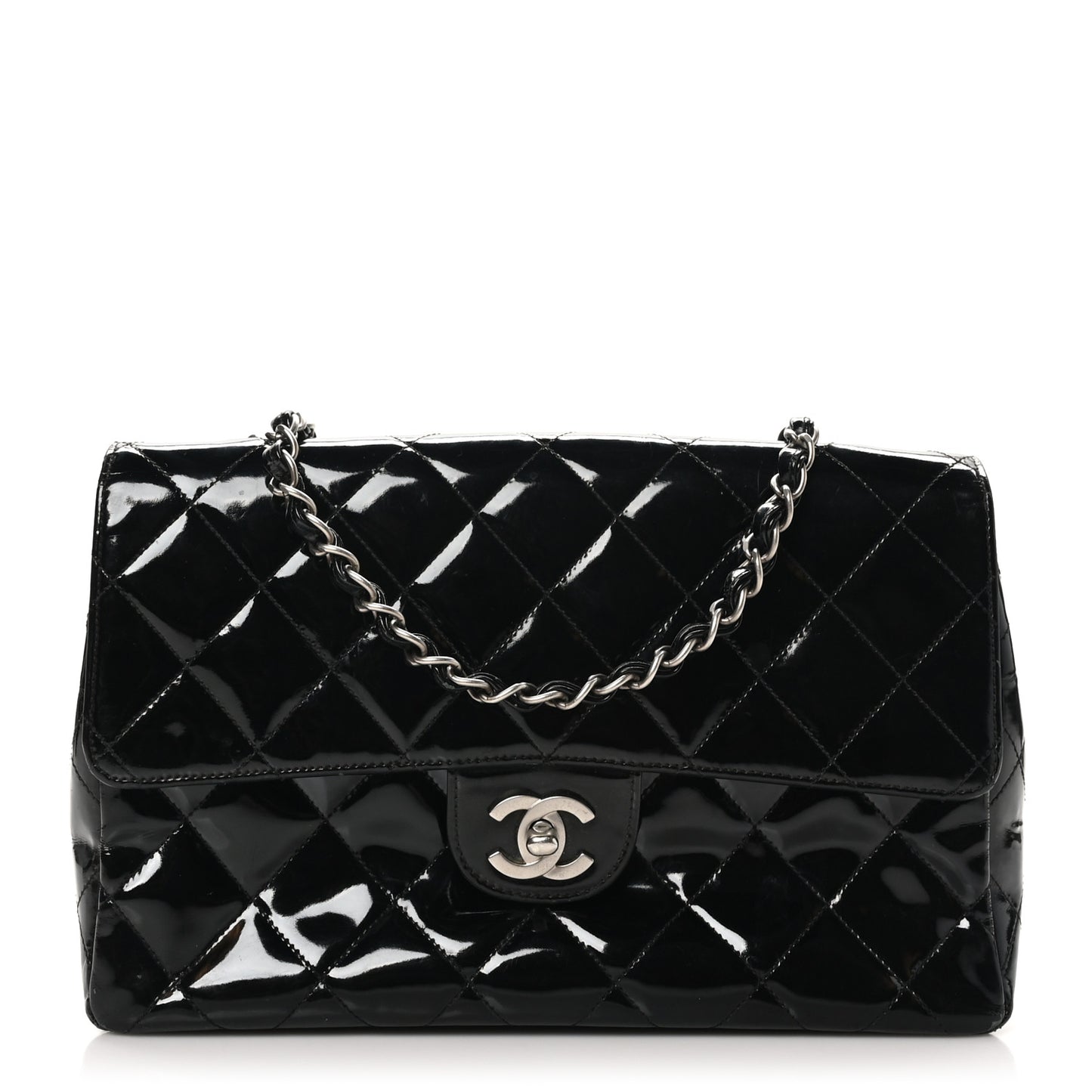 Patent Quilted Medium Single Flap Black