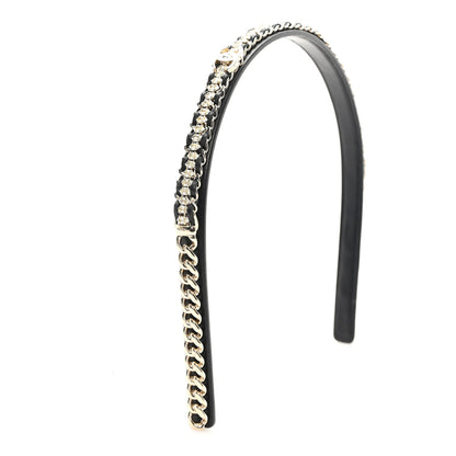 Chanel Metal Lambskin Crystal CC Chain Headband Gold Black 4 of 4