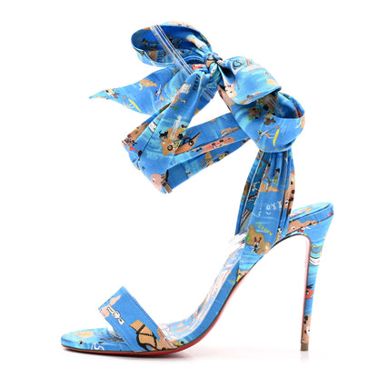 Christian Louboutin Crepe Satin Greekaba Du Desert 100 Sandal 37.5 Blue Multicolor 1 of 8