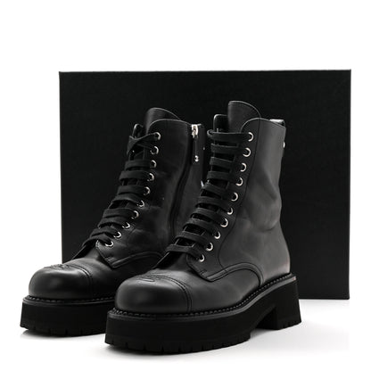 Chanel Calfskin Cap Toe Lace Up Combat Boots 39 Black 11 of 11
