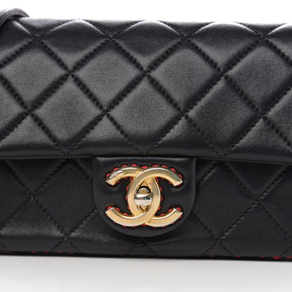 Chanel Lambskin Quilted Small Contrast Stitch Flap Black 9 of 9