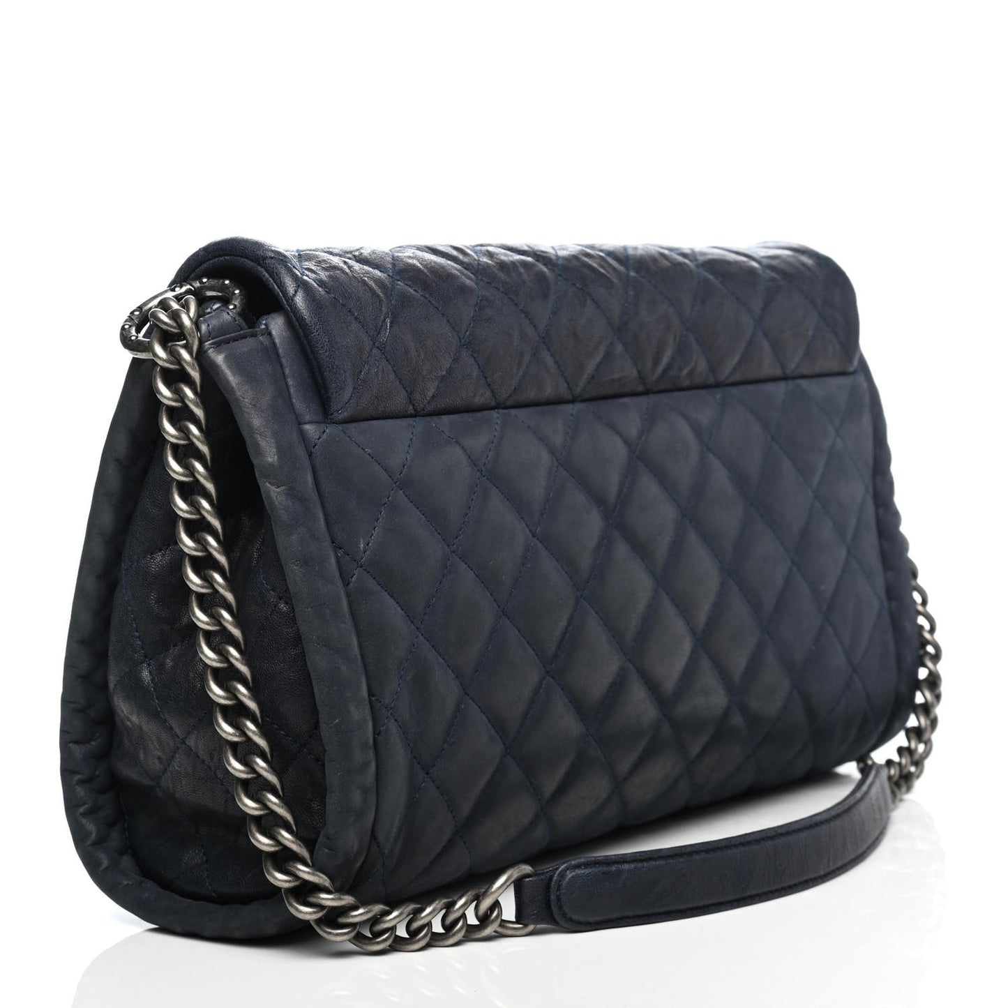 Washed Lambskin Quilted Studded CC Flap Blue Black