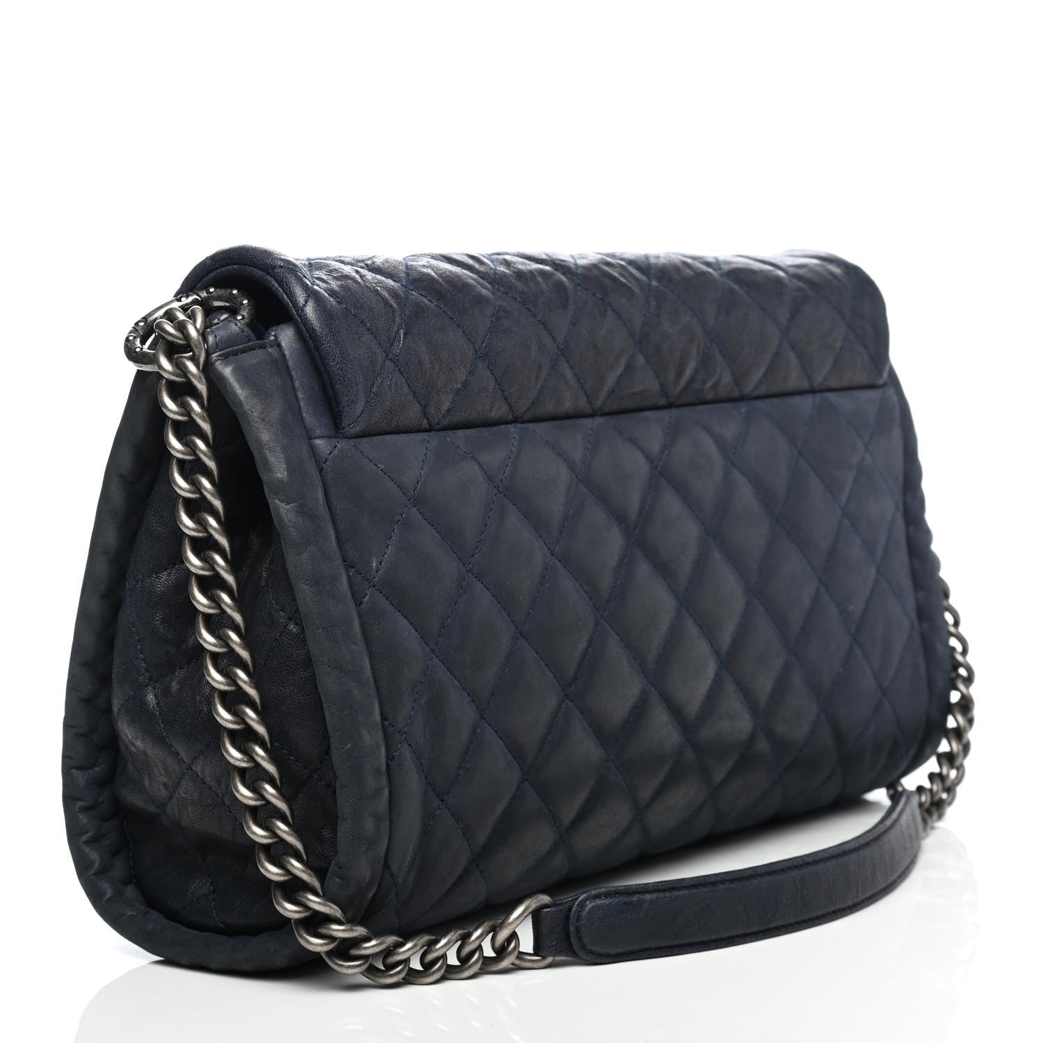 Chanel Washed Lambskin Quilted Studded CC Flap Blue Black 2 of 4