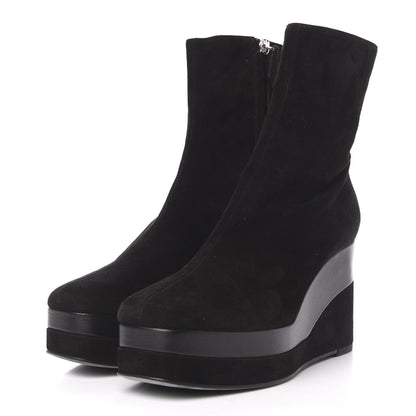 Hermes Suede Goatskin Womens Wedge Boot 39 Black 3 of 10