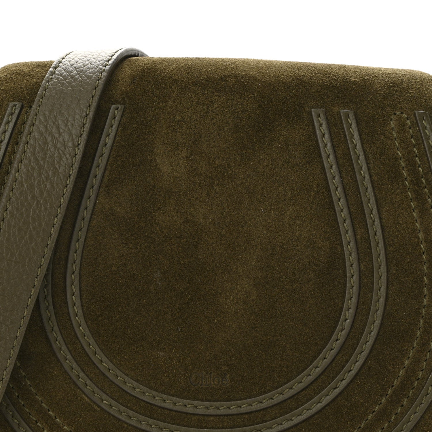 Chloe Suede Calfskin Small Marcie Saddle Bag Deep Olive 1759735