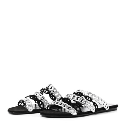 Hermes Metallic Nappa Suede Chaine d'Ancre Nude Sandals 39 Black Gris Argente 5 of 14
