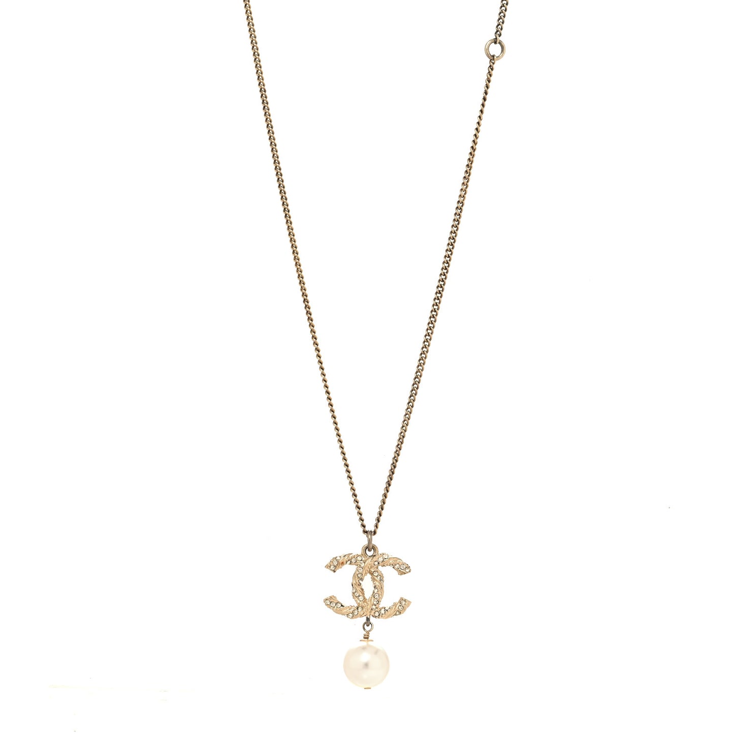 Crystal Pearl Twisted CC Drop Necklace Gold