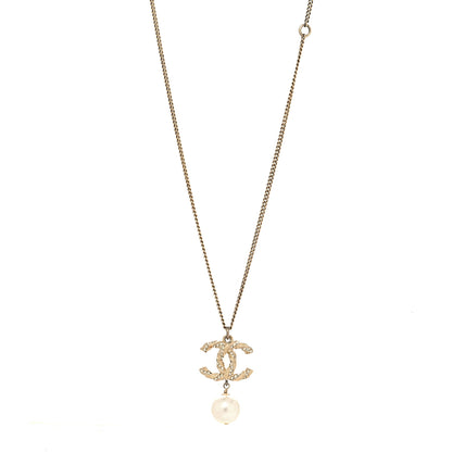 Chanel Crystal Pearl Twisted CC Drop Necklace Gold 1 of 4