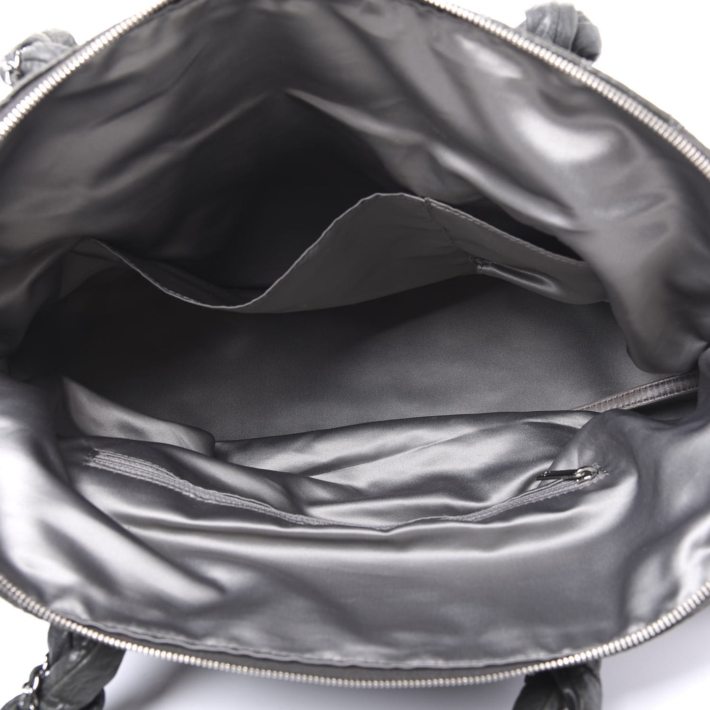 Distressed Lambskin Large Lady Braid Satchel Dark Grey