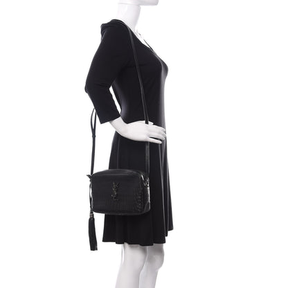 Saint Laurent Calfskin Crocodile Embossed Monogram Lou Camera Bag Black 2 of 9