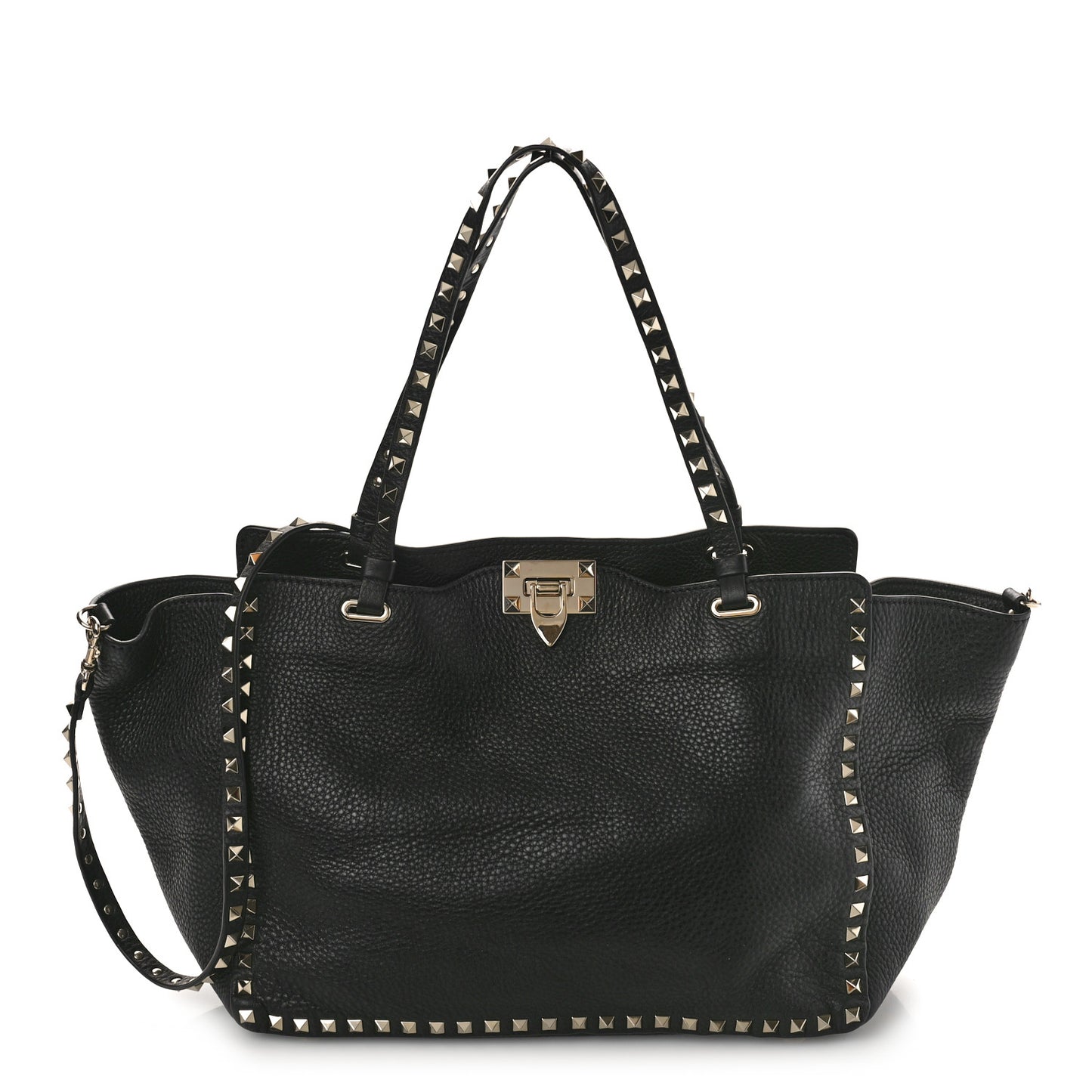 Pebbled Calfskin Medium Rockstud Tote Black