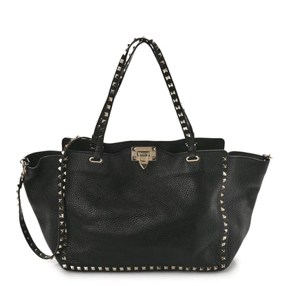 Valentino Garavani Pebbled Calfskin Medium Rockstud Tote Black 1 of 8